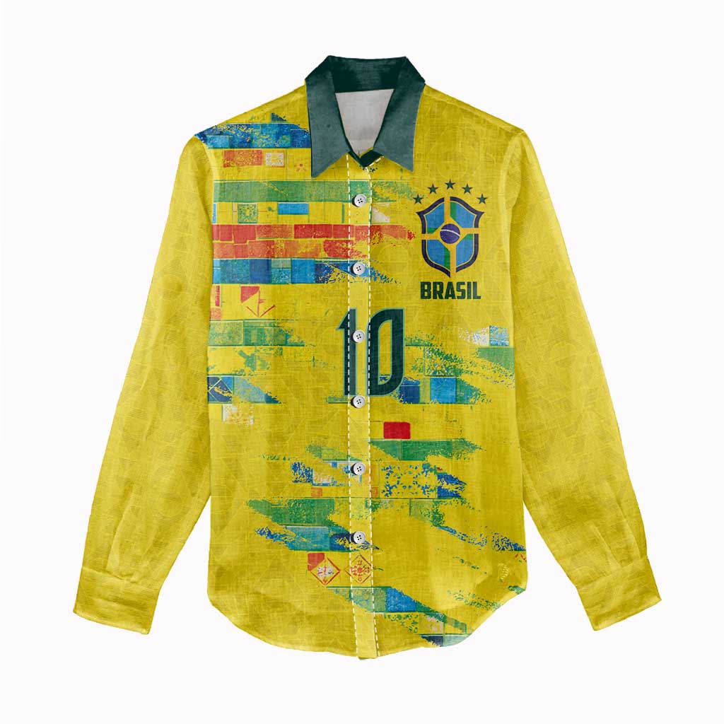 Custom Brasil Football Women Casual Shirt Abstract Art Inspired Rio Mosaic Steps