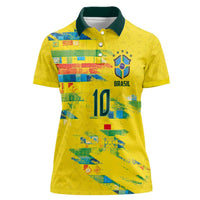 Custom Brasil Football Women Polo Shirt Abstract Art Inspired Rio Mosaic Steps
