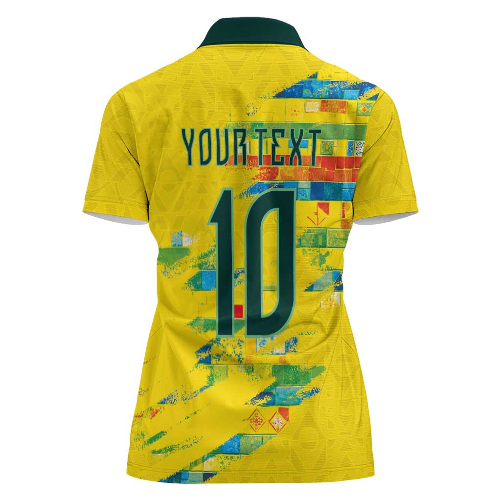 Custom Brasil Football Women Polo Shirt Abstract Art Inspired Rio Mosaic Steps