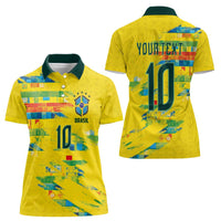 Custom Brasil Football Women Polo Shirt Abstract Art Inspired Rio Mosaic Steps