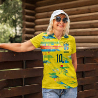 Custom Brasil Football Women Polo Shirt Abstract Art Inspired Rio Mosaic Steps