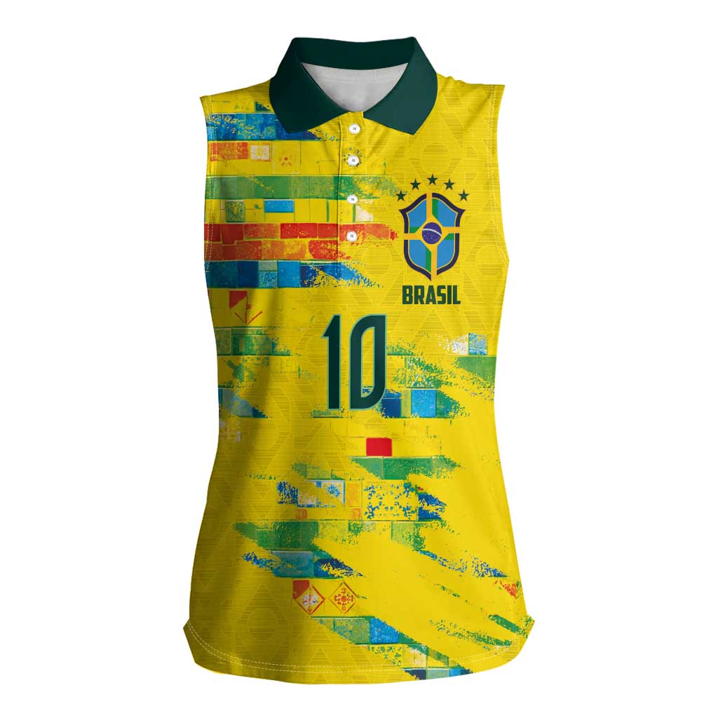 Custom Brasil Football Women Sleeveless Polo Shirt Abstract Art Inspired Rio Mosaic Steps