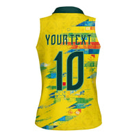 Custom Brasil Football Women Sleeveless Polo Shirt Abstract Art Inspired Rio Mosaic Steps