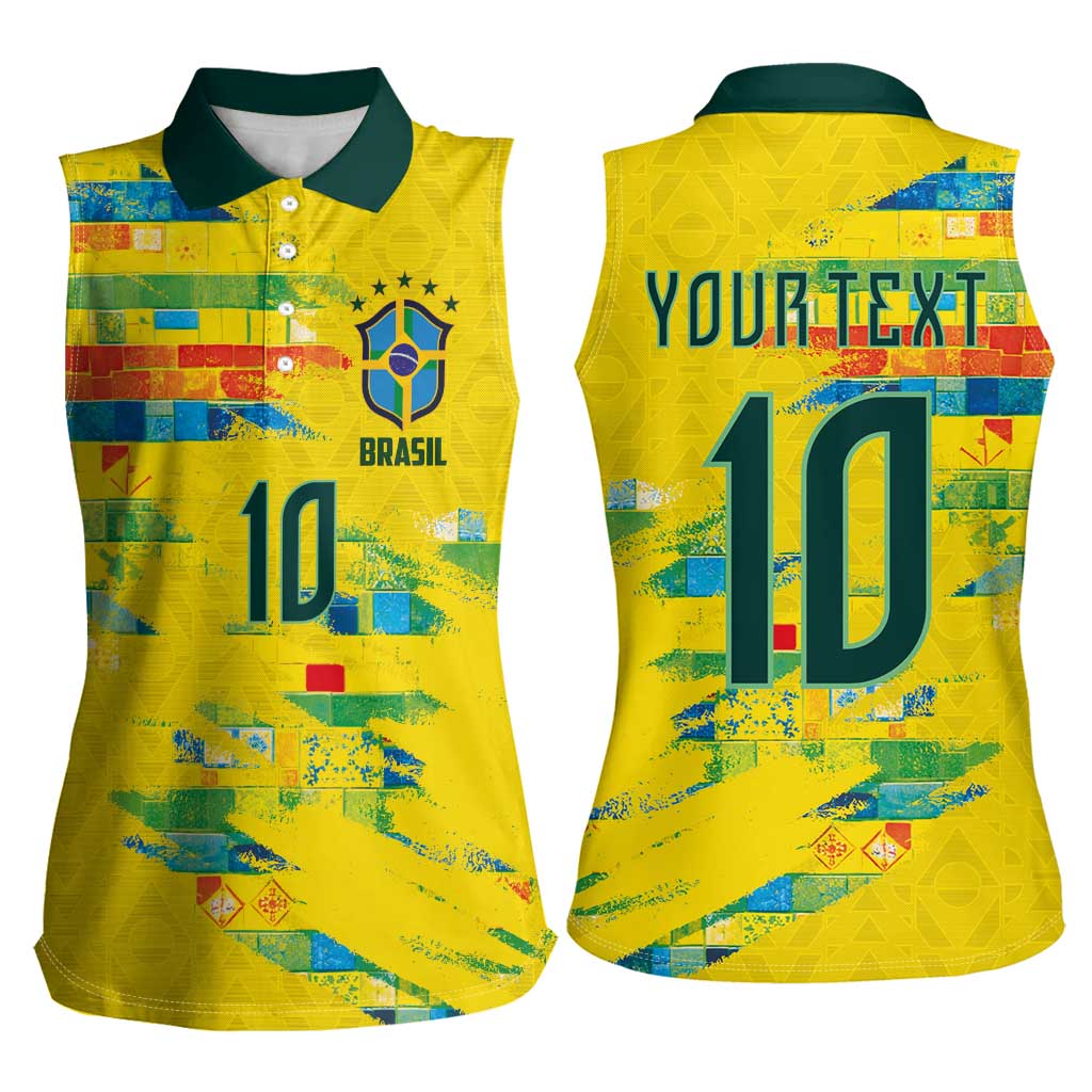 Custom Brasil Football Women Sleeveless Polo Shirt Abstract Art Inspired Rio Mosaic Steps