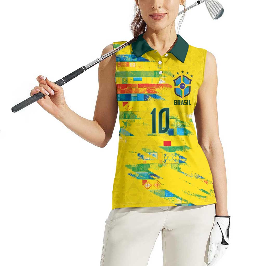 Custom Brasil Football Women Sleeveless Polo Shirt Abstract Art Inspired Rio Mosaic Steps