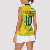 Custom Brasil Football Women Sleeveless Polo Shirt Abstract Art Inspired Rio Mosaic Steps