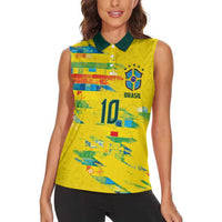 Custom Brasil Football Women Sleeveless Polo Shirt Abstract Art Inspired Rio Mosaic Steps