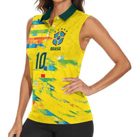 Custom Brasil Football Women Sleeveless Polo Shirt Abstract Art Inspired Rio Mosaic Steps
