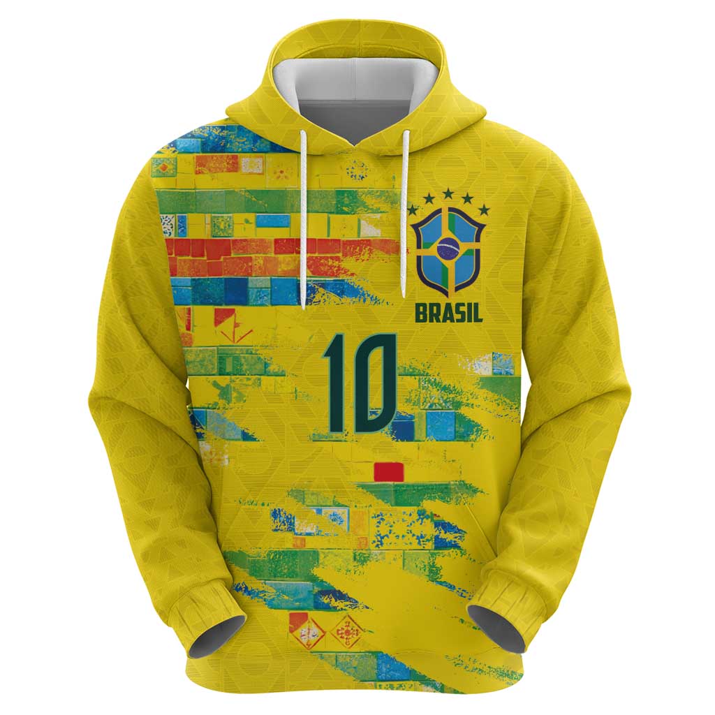 Custom Brasil Football Zip Hoodie Abstract Art Inspired Rio Mosaic Steps
