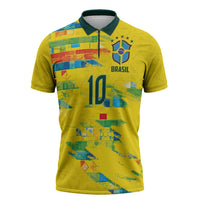 Custom Brasil Football Zipper Polo Shirt Abstract Art Inspired Rio Mosaic Steps