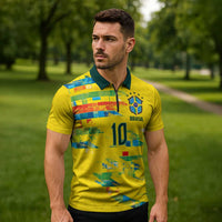 Custom Brasil Football Zipper Polo Shirt Abstract Art Inspired Rio Mosaic Steps