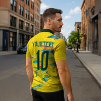 Custom Brasil Football Zipper Polo Shirt Abstract Art Inspired Rio Mosaic Steps