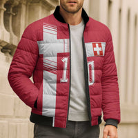 Custom Switzerland National Football Bomber Puffer Jacket Abstract Topographic Wave Pattern
