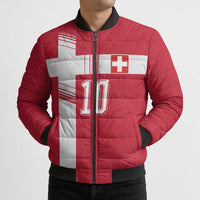 Custom Switzerland National Football Bomber Puffer Jacket Abstract Topographic Wave Pattern