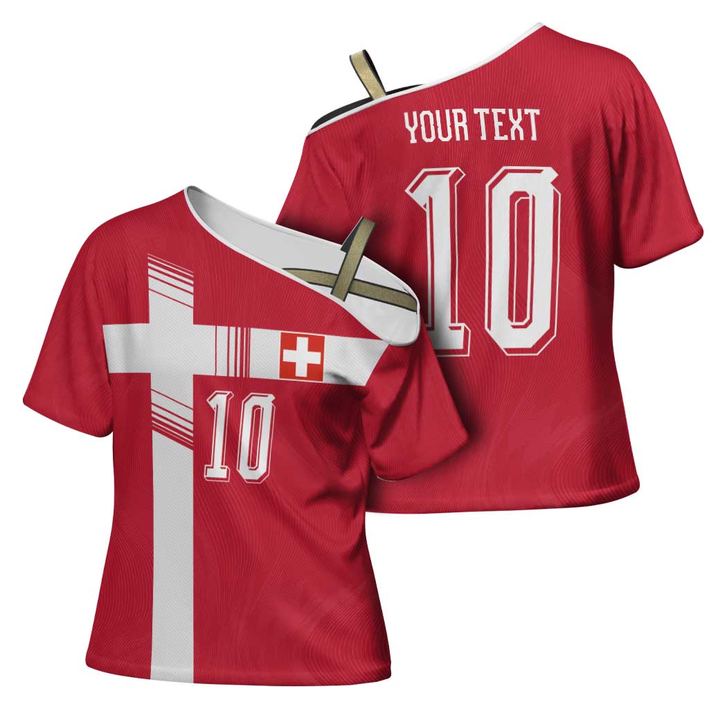 Custom Switzerland National Football Cross Shoulder Shirt Abstract Topographic Wave Pattern