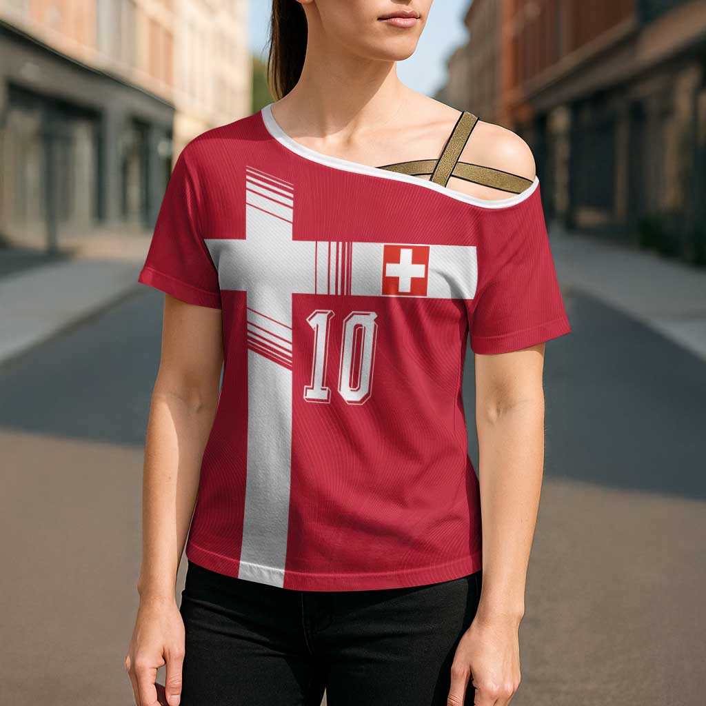Custom Switzerland National Football Cross Shoulder Shirt Abstract Topographic Wave Pattern