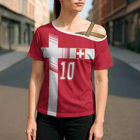 Custom Switzerland National Football Cross Shoulder Shirt Abstract Topographic Wave Pattern