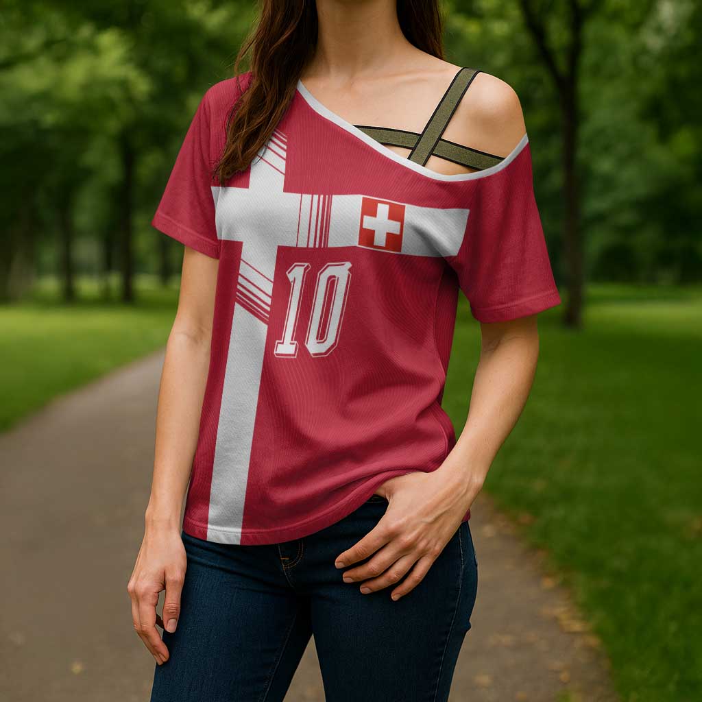 Custom Switzerland National Football Cross Shoulder Shirt Abstract Topographic Wave Pattern