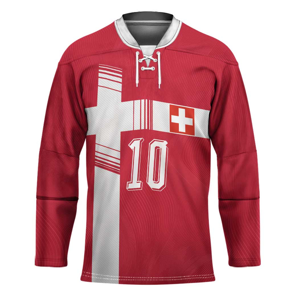 Custom Switzerland National Football Hockey Jersey Abstract Topographic Wave Pattern