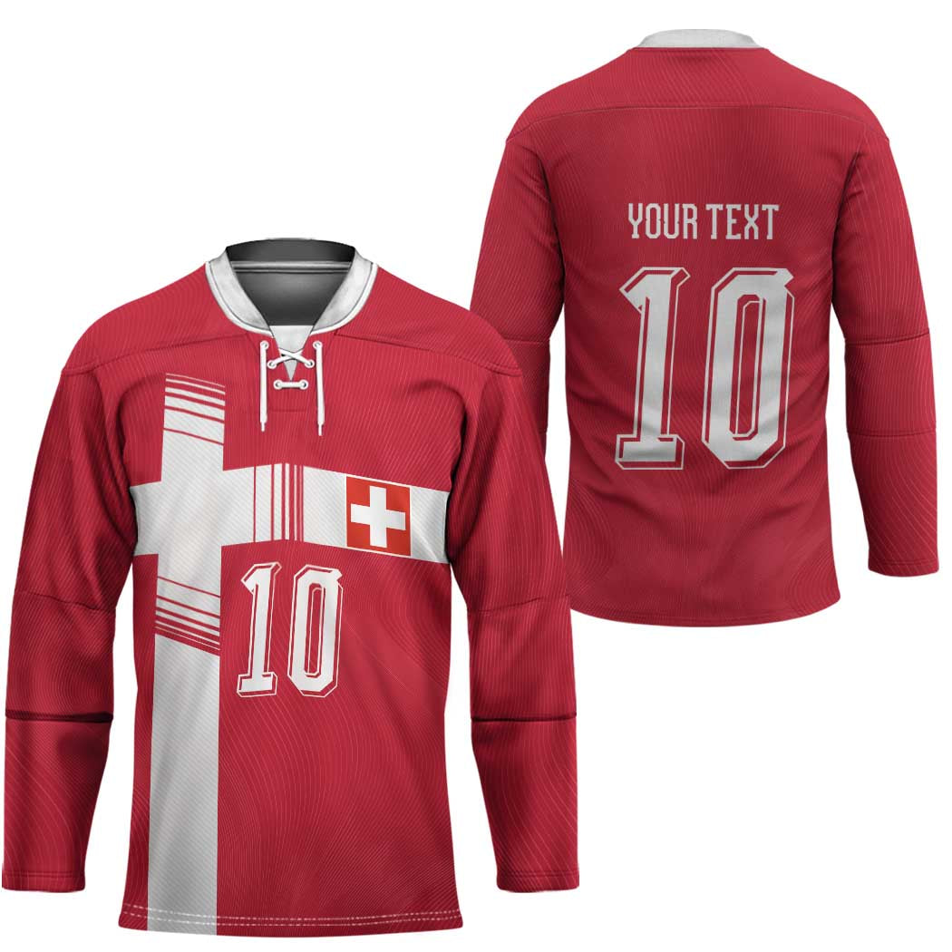Custom Switzerland National Football Hockey Jersey Abstract Topographic Wave Pattern