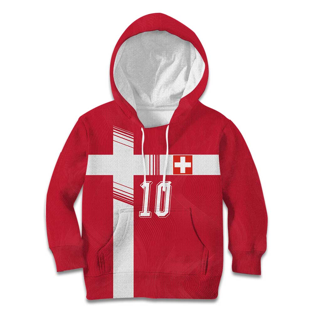 Custom Switzerland National Football Kid Hoodie Abstract Topographic Wave Pattern