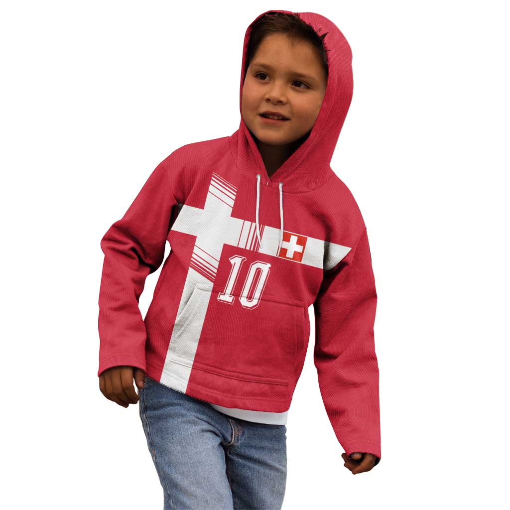 Custom Switzerland National Football Kid Hoodie Abstract Topographic Wave Pattern