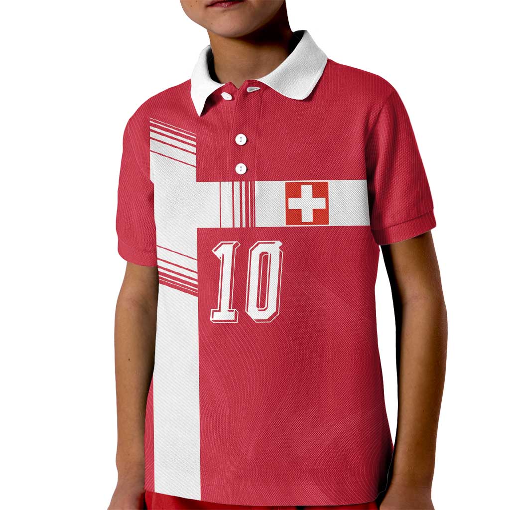 Custom Switzerland National Football Kid Polo Shirt Abstract Topographic Wave Pattern