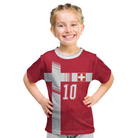 Custom Switzerland National Football Kid T Shirt Abstract Topographic Wave Pattern