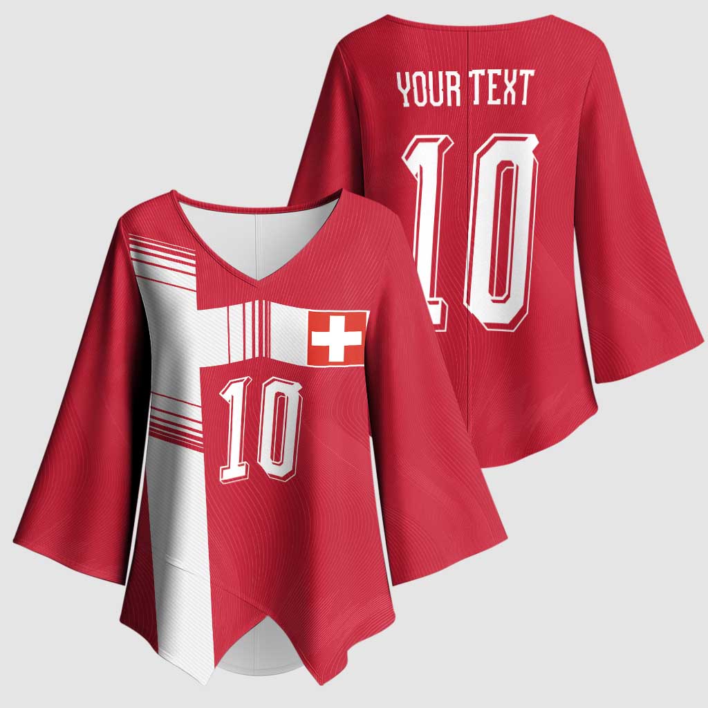 Custom Switzerland National Football Kimono Sleeve Blouse Abstract Topographic Wave Pattern