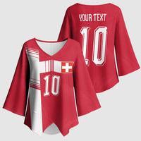 Custom Switzerland National Football Kimono Sleeve Blouse Abstract Topographic Wave Pattern