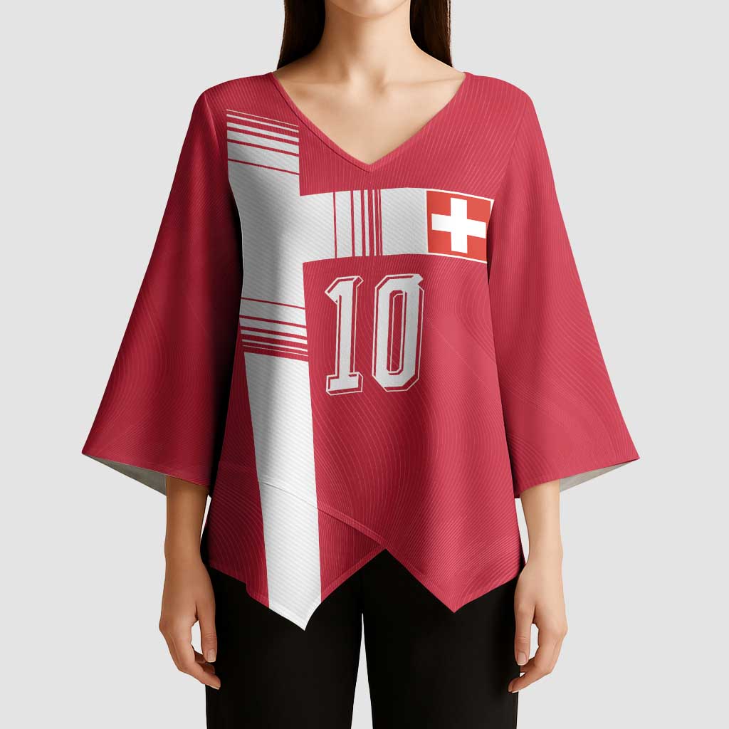 Custom Switzerland National Football Kimono Sleeve Blouse Abstract Topographic Wave Pattern