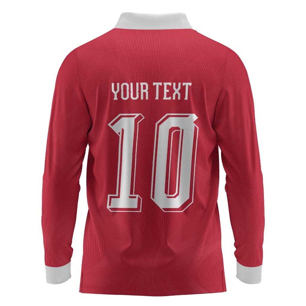 Custom Switzerland National Football Long Sleeve Polo Shirt Abstract Topographic Wave Pattern