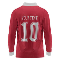 Custom Switzerland National Football Long Sleeve Polo Shirt Abstract Topographic Wave Pattern