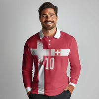 Custom Switzerland National Football Long Sleeve Polo Shirt Abstract Topographic Wave Pattern