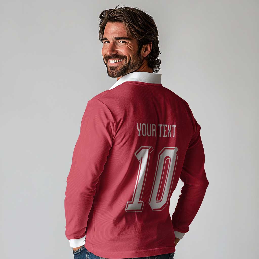 Custom Switzerland National Football Long Sleeve Polo Shirt Abstract Topographic Wave Pattern