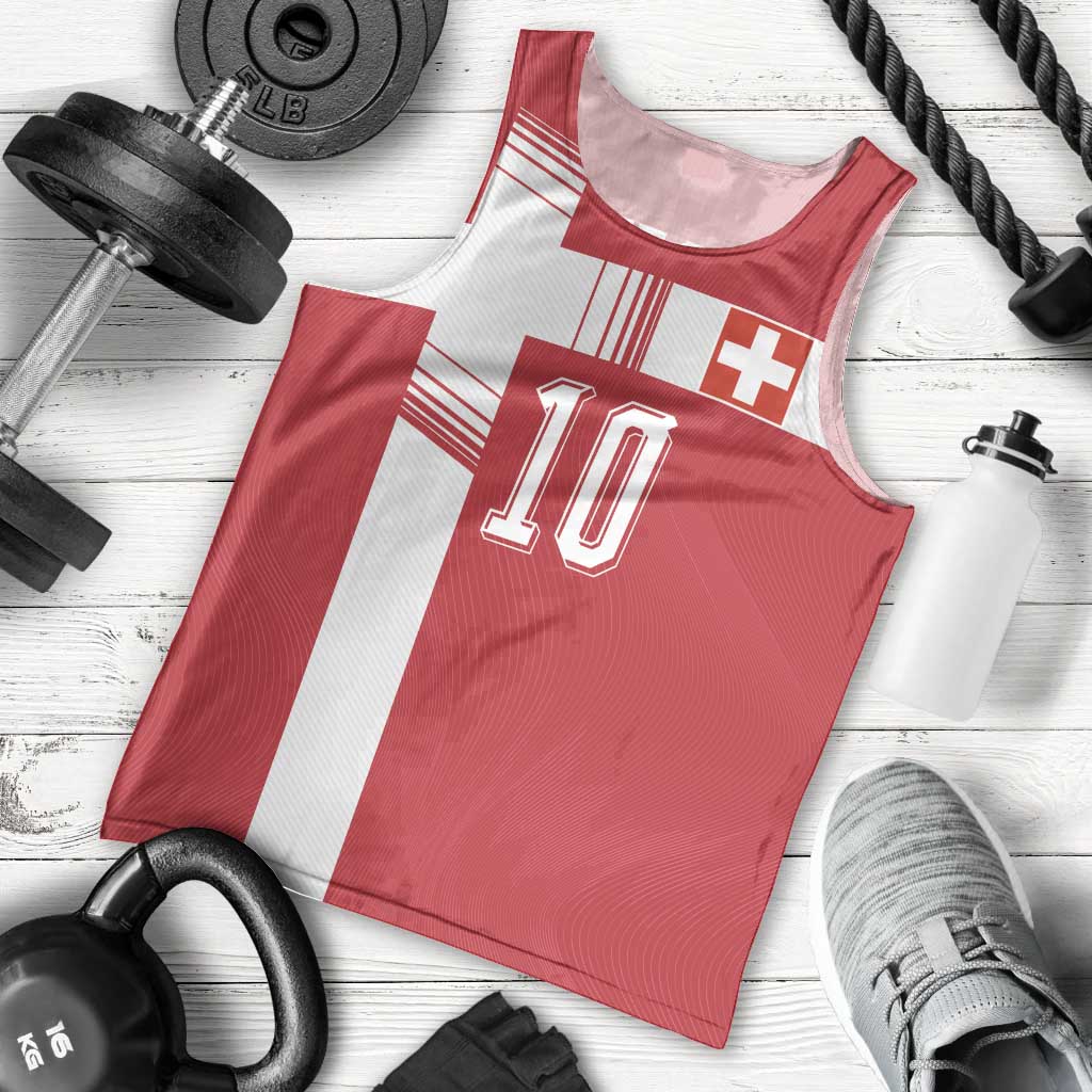 Custom Switzerland National Football Men Tank Top Abstract Topographic Wave Pattern