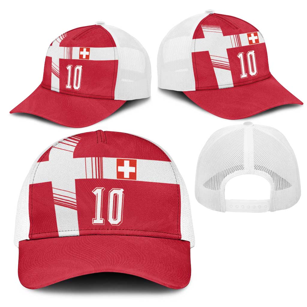 Custom Switzerland National Football Mesh Trucker Cap Abstract Topographic Wave Pattern