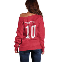 Custom Switzerland National Football Off Shoulder Sweater Abstract Topographic Wave Pattern