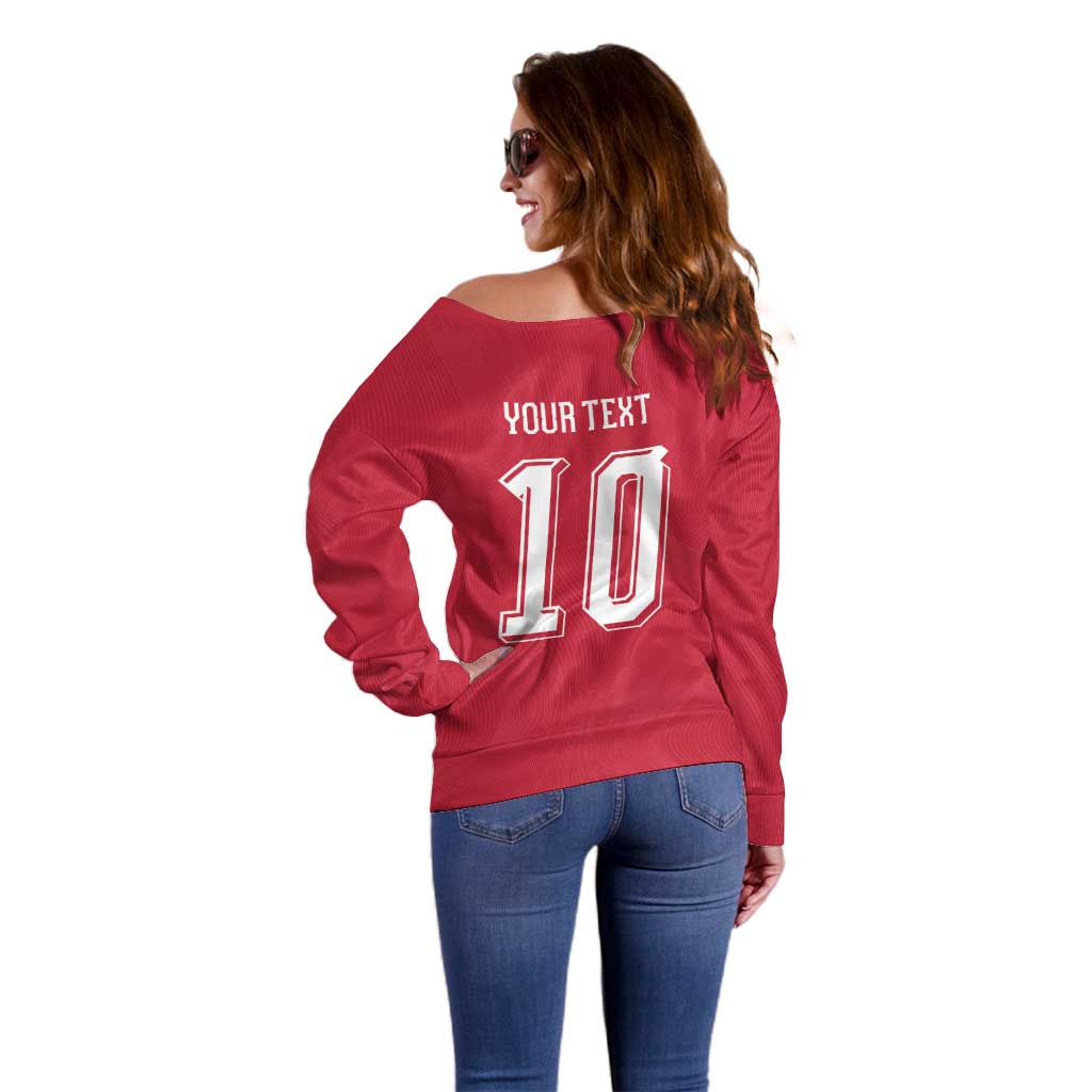 Custom Switzerland National Football Off Shoulder Sweater Abstract Topographic Wave Pattern