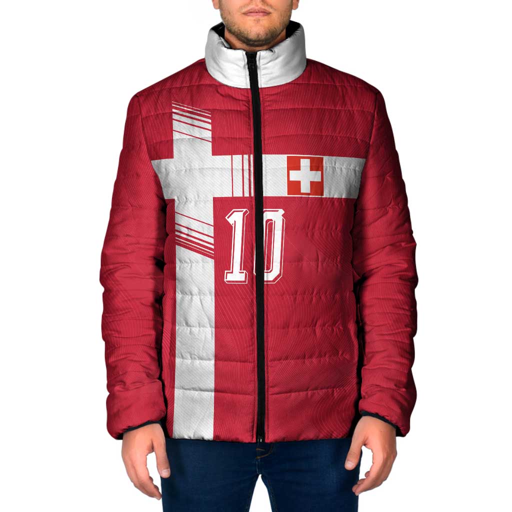 Custom Switzerland National Football Padded Jacket Abstract Topographic Wave Pattern