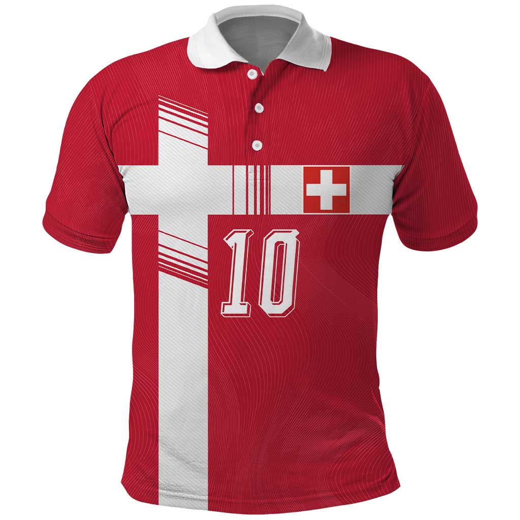 Custom Switzerland National Football Polo Shirt Abstract Topographic Wave Pattern