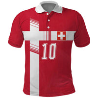 Custom Switzerland National Football Polo Shirt Abstract Topographic Wave Pattern