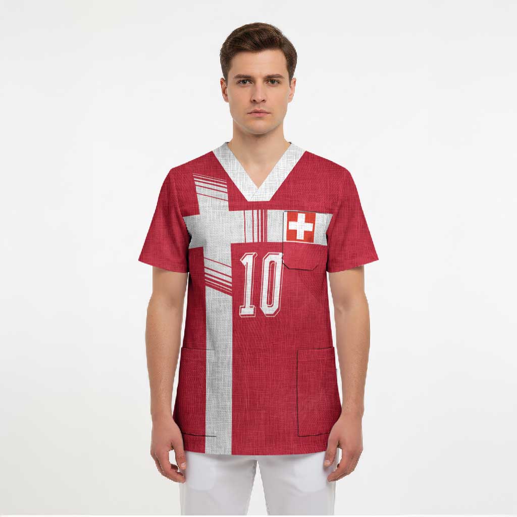 Custom Switzerland National Football Scrub Top Abstract Topographic Wave Pattern