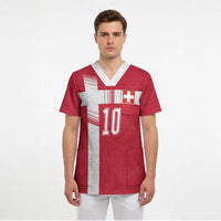 Custom Switzerland National Football Scrub Top Abstract Topographic Wave Pattern