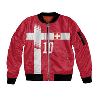 Custom Switzerland National Football Sleeve Zip Bomber Jacket Abstract Topographic Wave Pattern