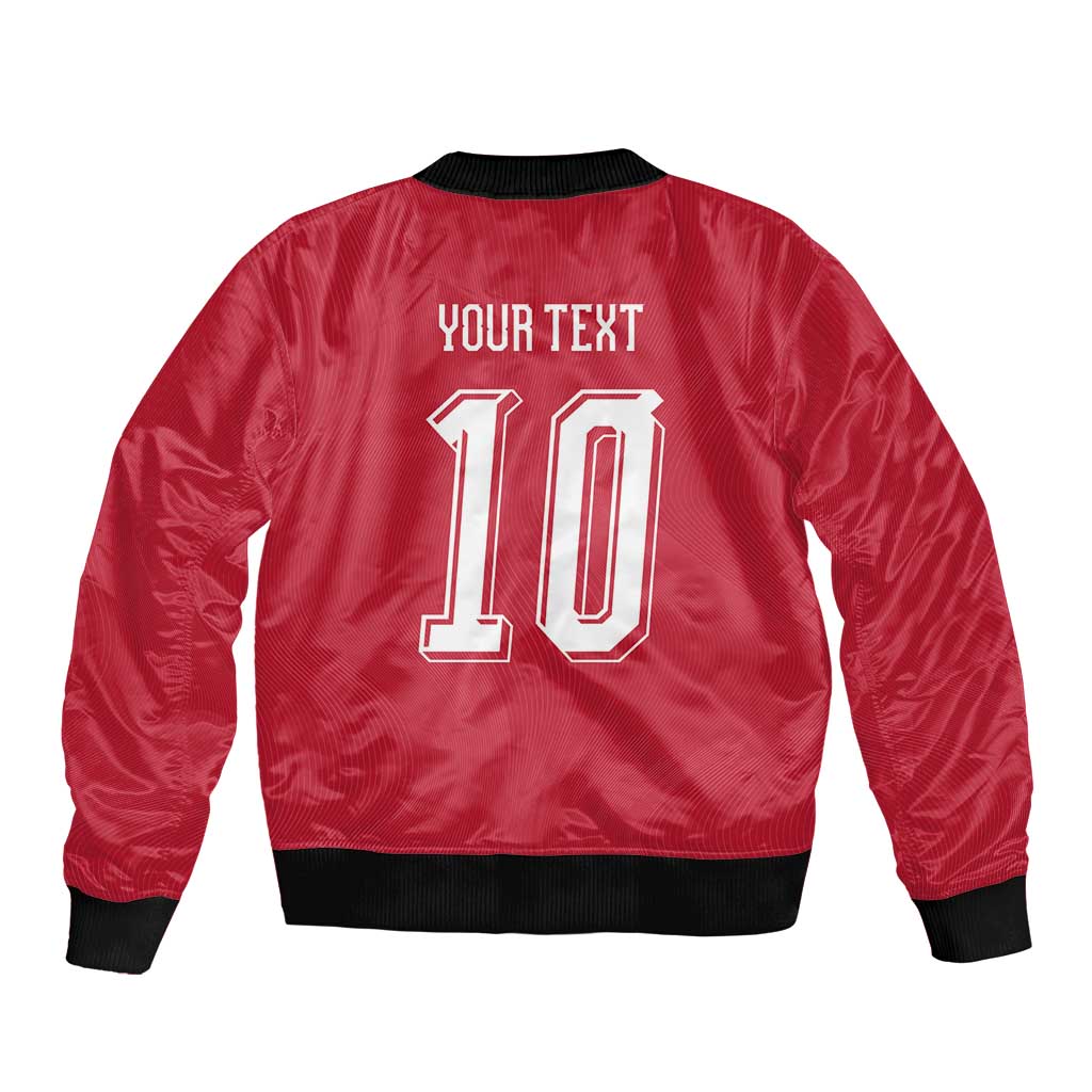 Custom Switzerland National Football Sleeve Zip Bomber Jacket Abstract Topographic Wave Pattern
