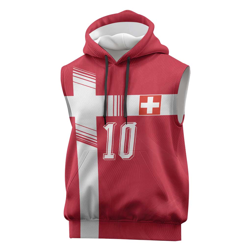 Custom Switzerland National Football Sleeveless Hoodie Abstract Topographic Wave Pattern