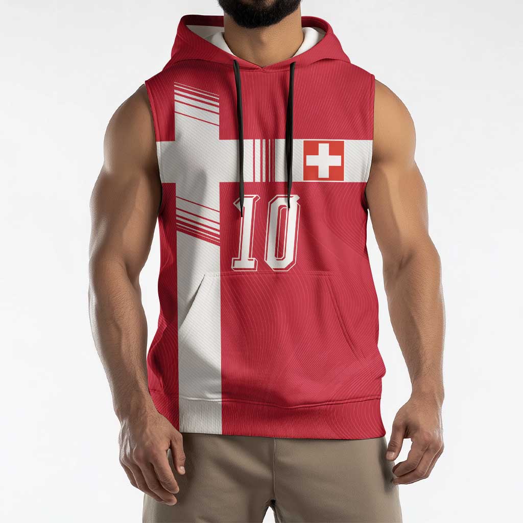 Custom Switzerland National Football Sleeveless Hoodie Abstract Topographic Wave Pattern