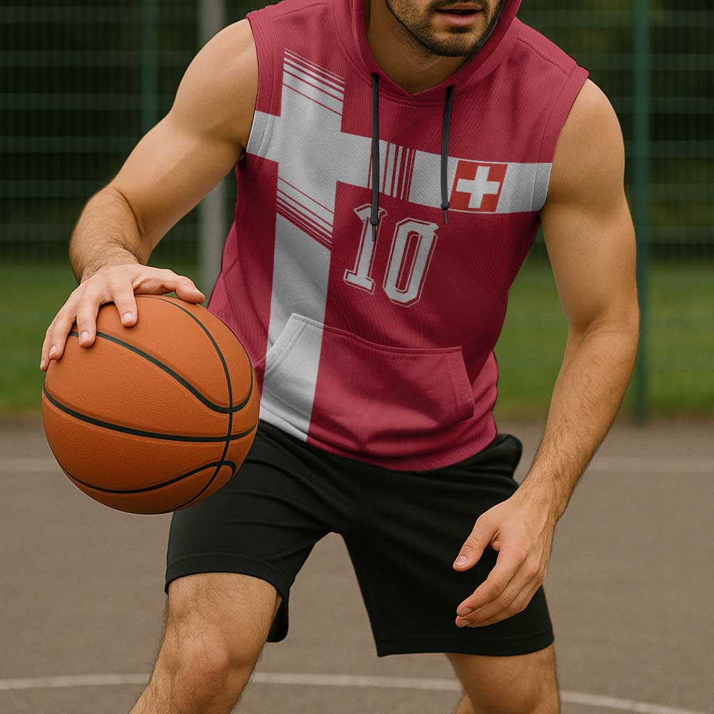 Custom Switzerland National Football Sleeveless Hoodie Abstract Topographic Wave Pattern