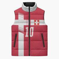 Custom Switzerland National Football Sleeveless Puffer Jacket Abstract Topographic Wave Pattern